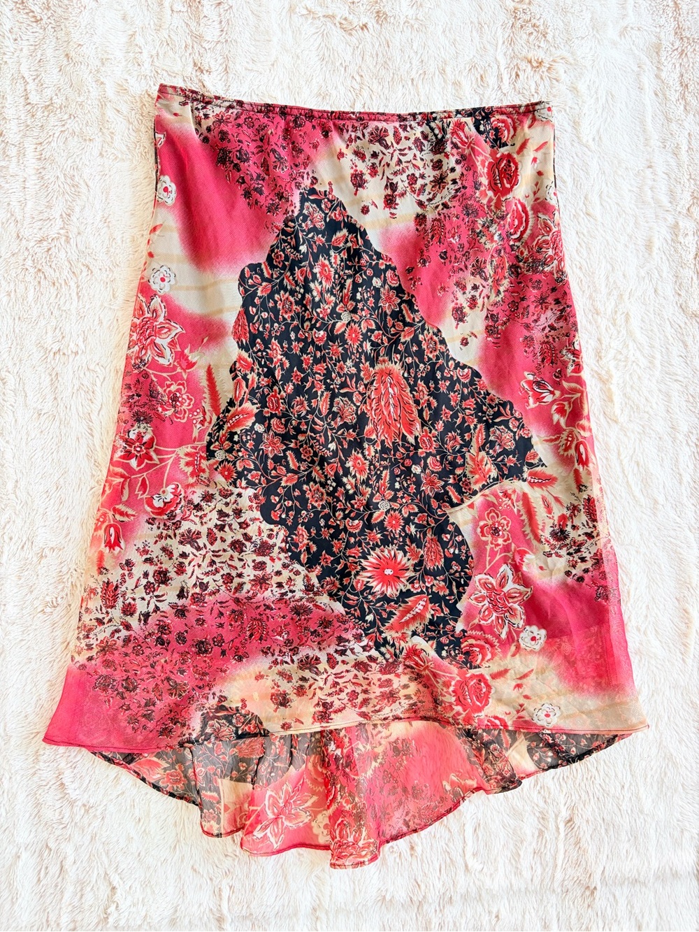 ✨Vintage Y2K Fairycore Whimsygoth Floral Mixed Media Handkerchief Hem Midi Skirt
